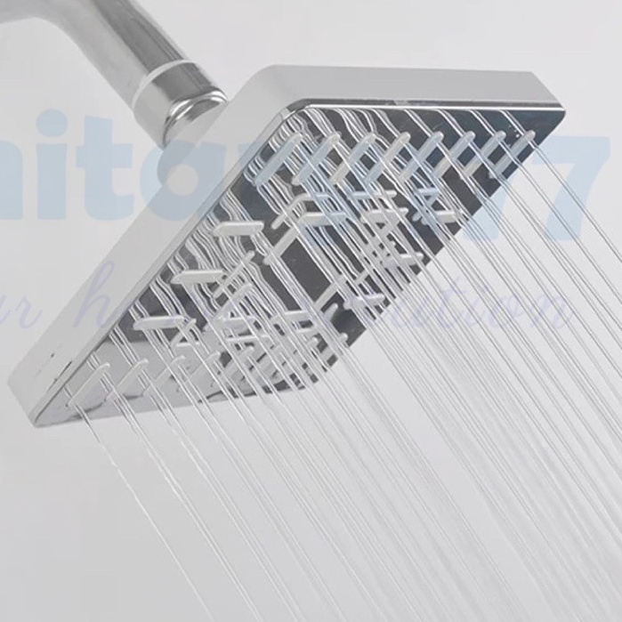 Kepala Shower Tembok mini Kotak Putih 4inch V2-Head wall Shower minimalis Bahan Abs Chrome 360 putar segiempat