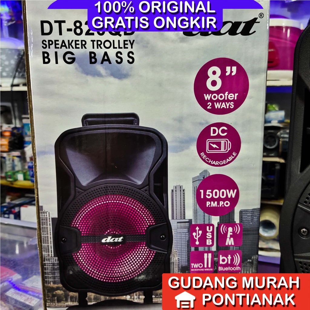 DAT DT 820QD bonus 2 Mic Wireless Speaker Bluethoot Karaoke Seperti GMC Ampli meeting 8&quot; 8inch