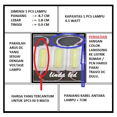 LAMPU LED MODUL 9MATA COB 8620 12VOLT dan 24VOLT WATERPROOF 9 MATA 12V 24V 12 V VOLT VARIASI MOBIL