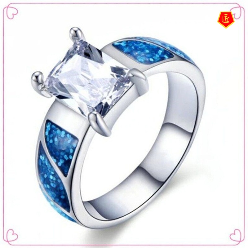 [Ready Stock]Blue Opal Square Diamond Ring