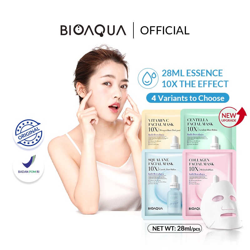 【BPOM】BIOAQUA Sheet mask 10X The Effect masker wajah Whitening / Anti-Aging / Repair / Moisturizing Facial Mask 28ml