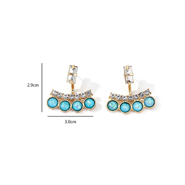 LRC Anting Tusuk Fashion Blue Blue Turquoise Crystal Hoop Earrings D94450