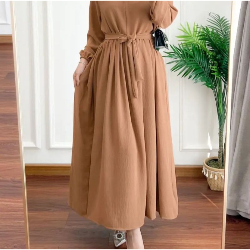 Bavin Midi Dress/ Dress Crinkle Airflow Premium/ Ziper Depan (Busui Friendly)/ Fashion Muslim Terbaru Kekinian/ Bisa Bayar Ditempat