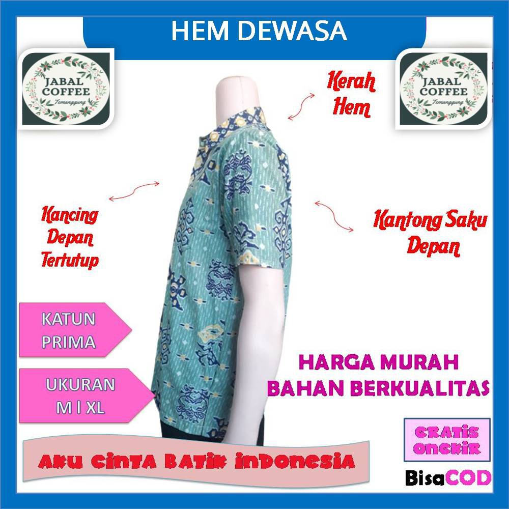 Atasan Hem Kemeja Batik Pria Motif Biru Muda