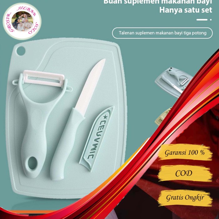 Set pisau dapur 3 IN 1 - AC 48 – Pisau  set  telenan peeler murah kitchen knive set  tempat paket pisau dapur satu set stainless stenlis  stein cookware bolde untuk makan pengupas buah apel bumbu daging kue mini garnish tajam