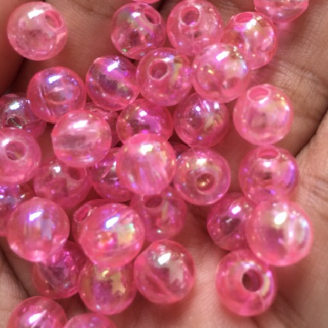 Mote kristal akrilik kaca pelangi 50 gr pink merah bulat segi