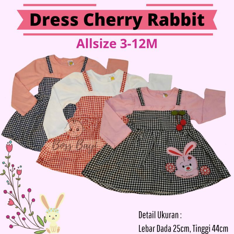 Dress Panjang Bayi Anak Perempuan Cherry Rabbit Lucu Cantik