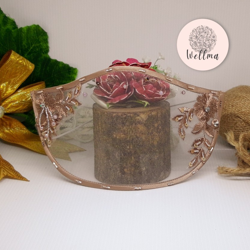 Masker Brukat Premium Cantik Pengantin Hijab Pesta Transparan Payet Mika Putih Cream Nude