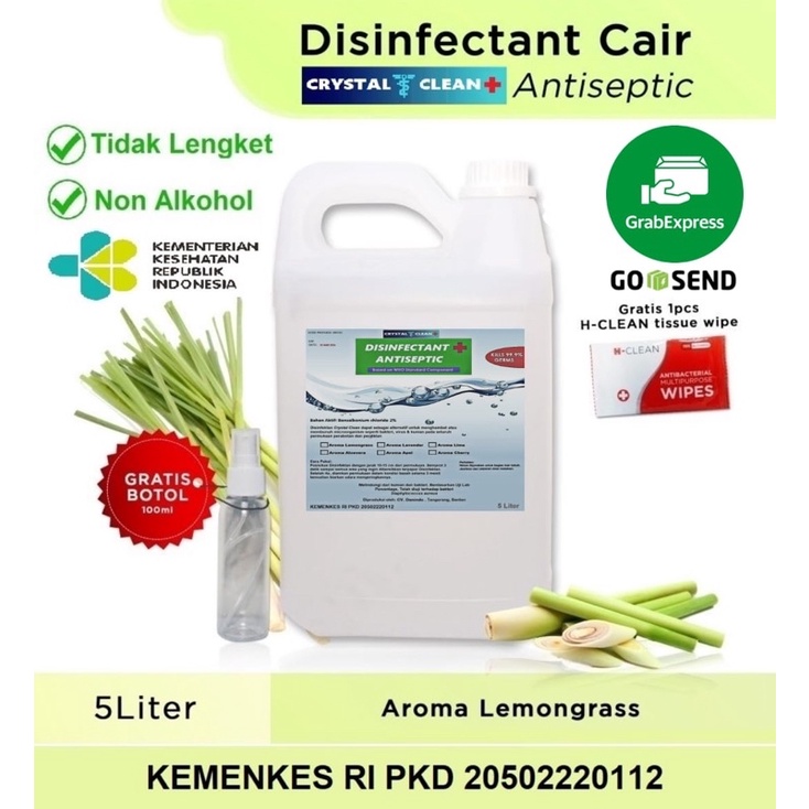 DISINFEKTAN 5 LITER CAIR ANTISEPTIC Crystal Clean KHUSUS GRAB GOSEND &amp; SHOPEE EKSPRESS!!