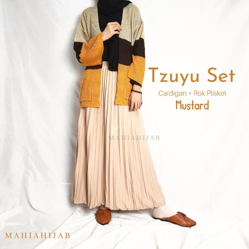 1 Set Tzuyu Cardi ( Cardi + Rok Plisket ) OUTFIT RAJUT Korean Style , SETELAN LENGKAP