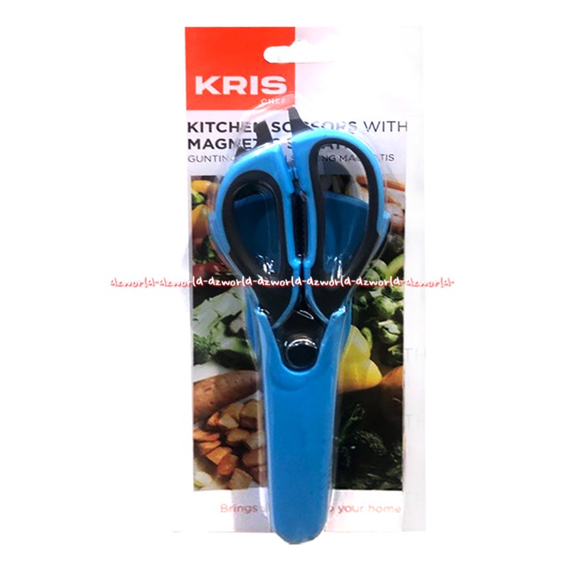 Krischef Kitchen Scissors With Magnet Gunting Dengan Magnet Tempel Warna Biru Blue Kris Chef Scissor Magnetic Magnets