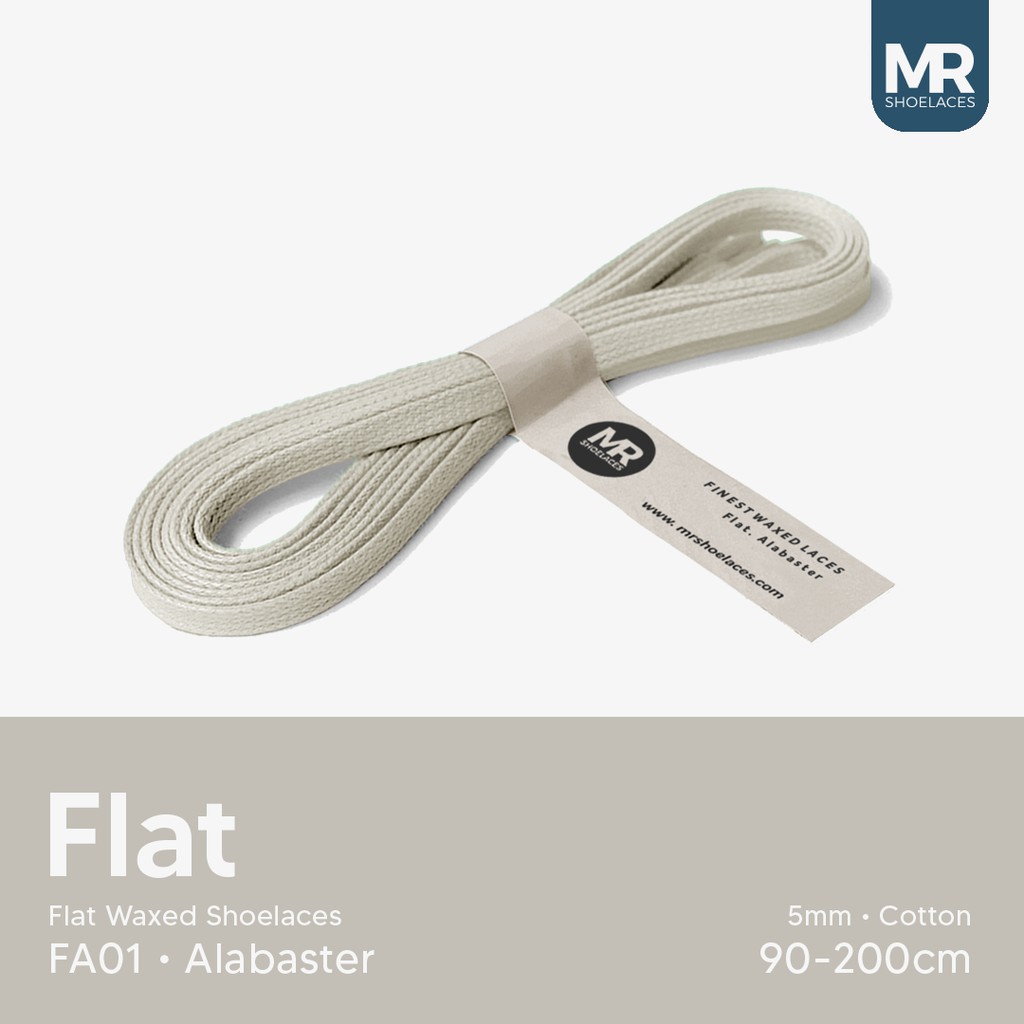 MR Shoelaces FA01 Alabaster - Tali Sepatu Lilin 5mm Gepeng Flat Pipih (Waxed Laces) 70cm 100cm 120cm 150cm 200cm - Premium Shoelace