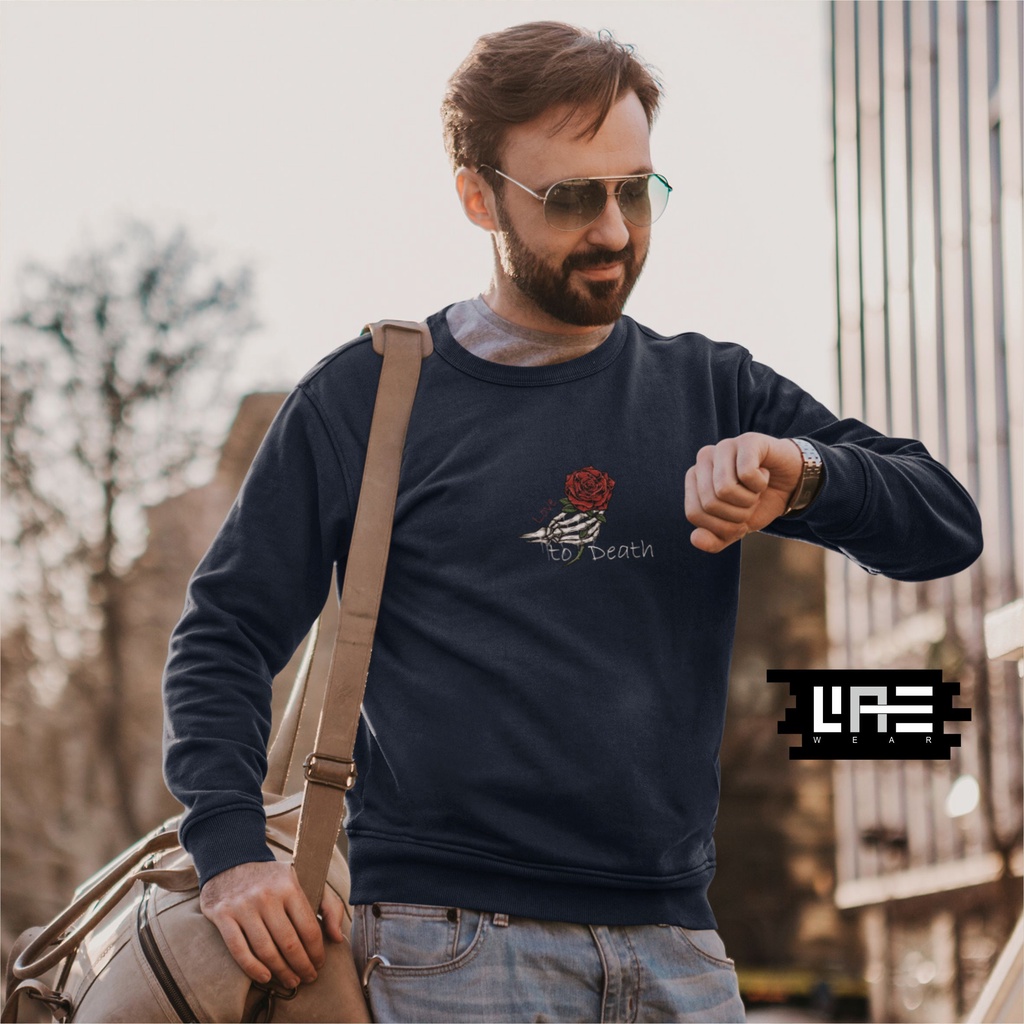 Crewneck Pria Distro Japan Motif Simpel Love Death / Sweater Navy Pria / Jaket Pria Distro Original 
