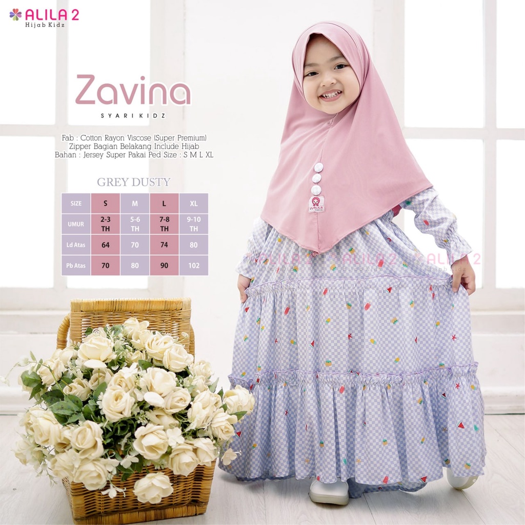 FASHION ZAVINA KIDS SYAR'I cotton rayon viscose FREE HIJAB papan catur motif MUSLIM anak-anak OOTD l