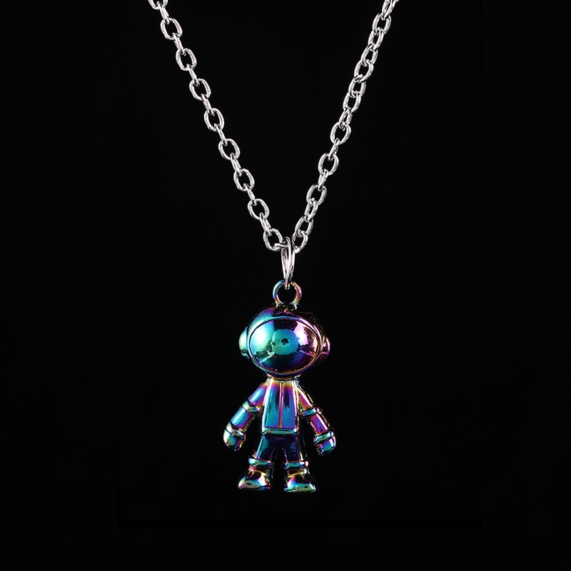 Kalung Rantai Liontin Spaceman Warna Silver Gaya Hip Hop Korea Untuk Pria Dan Wanita