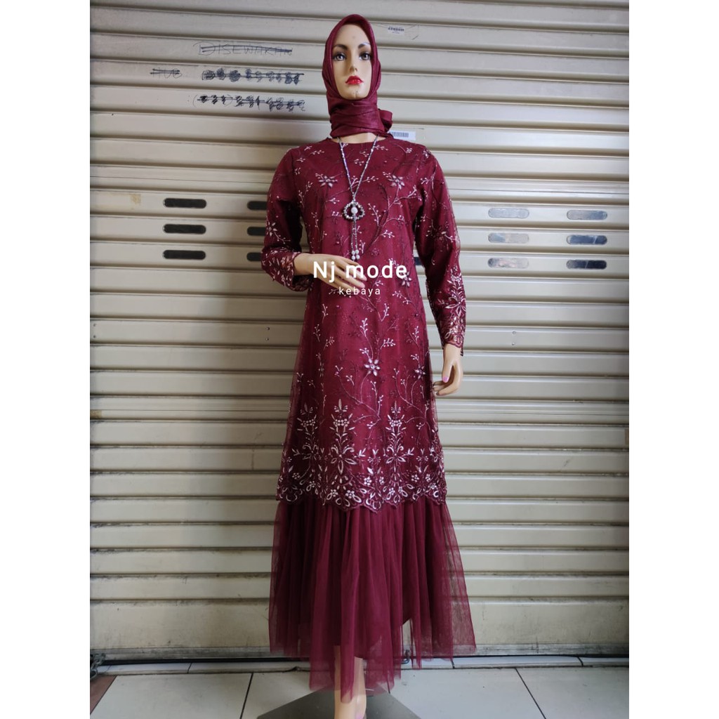 LONG GAMIS TULLE MUTIARA BORDIR TUTU / GAMIS TUTU / GAMIS PESTA