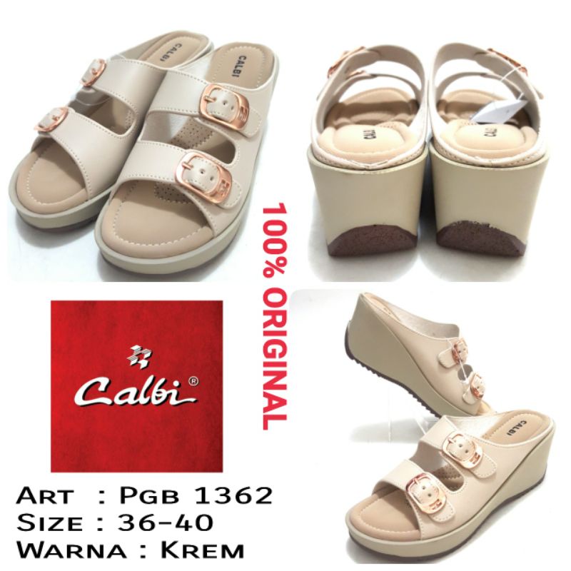 SANDAL WEDGES WANITA CALBI Original Kode PGB 1362 size 36-40 warna krem ada Gesper