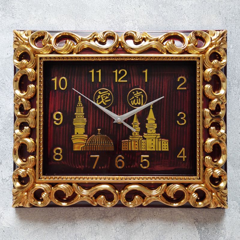 Jam Dinding Besar Nuansa Kaligrafi Arab Masjid Islam Muslim Gold Emas Unik Sweep