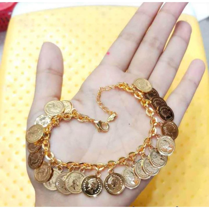 Gelang Tangan Rantai Nori Koin Wanita Model Emas