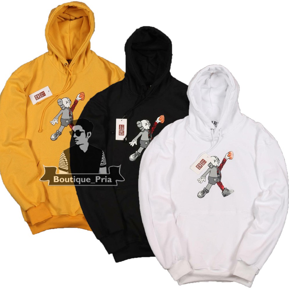 JAKET KAWS UNIQLO WARNA MUSTARD KUNING HITAM PUTIH COUPLE CEWEK COWOK