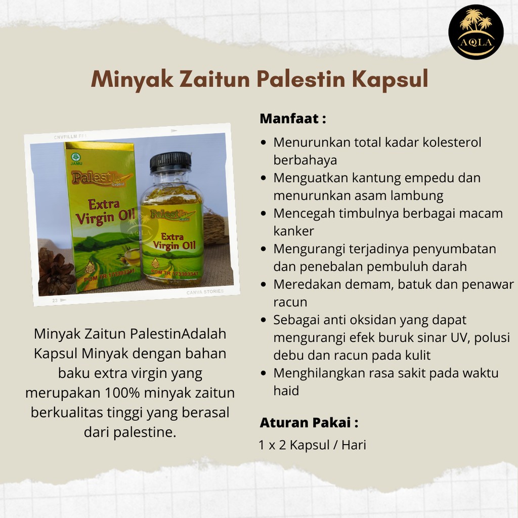 MINYAK ZAITUN PALESTIN 100 KAPSUL / EXTRA VIRGIN OIL KAPSUL / ZAITUN ASLI