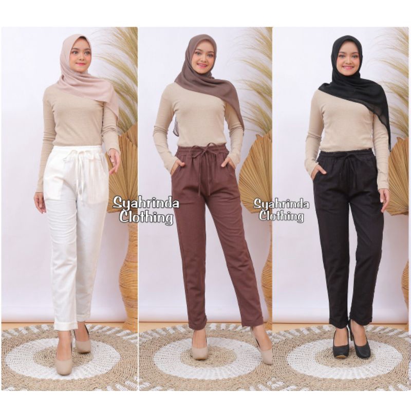 Celana Pants Panjang Baggy Wanita Linen Krinkel Premium Bawahan