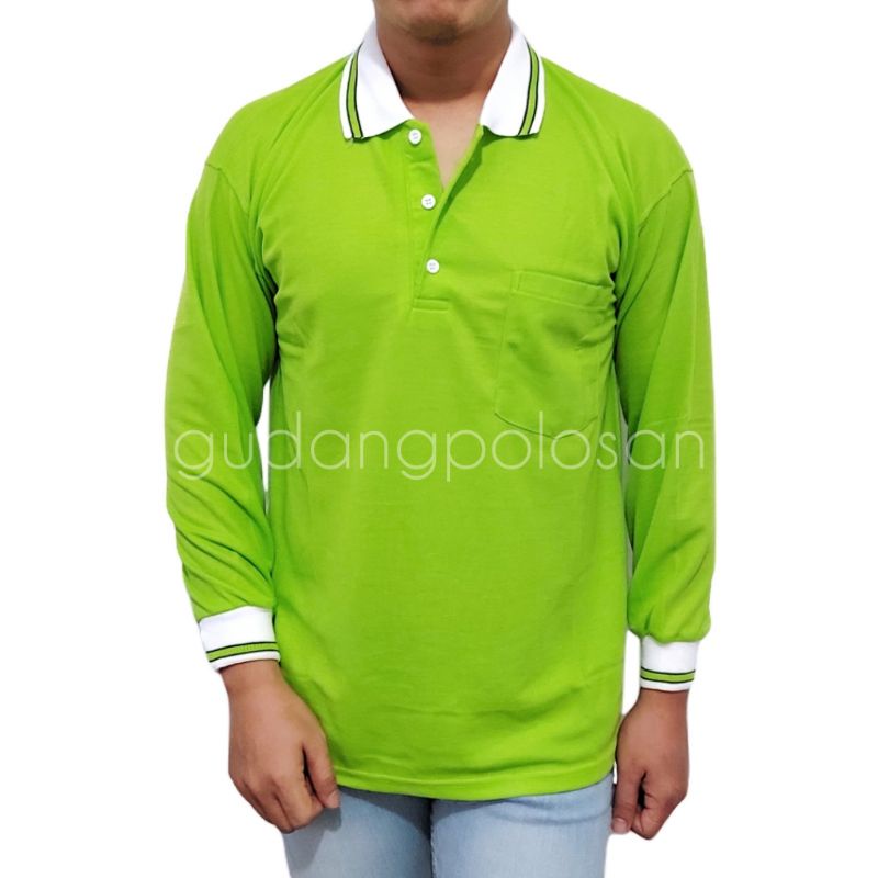 GP Kaos Polo/Polo Shirt/Kaos Kerah Lengan Panjang Hijau Stabilo