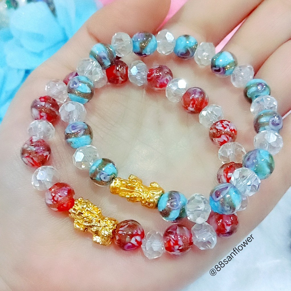 Gelang Kristal Pixiu Naga Emas Gold Plated Kristal Bunga Cantik
