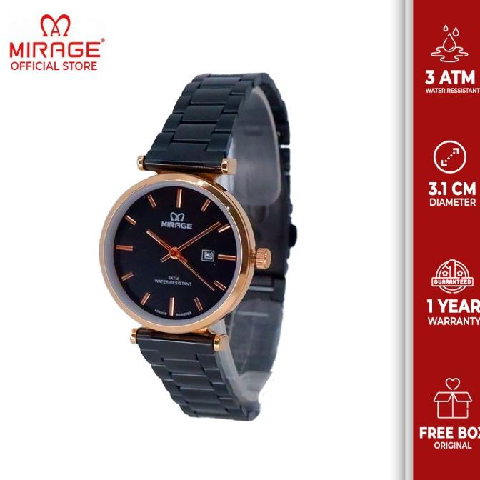 Miragewatch Jam Tangan Wanita Original Elegant Hitam Rosegold 8682L barang ada
