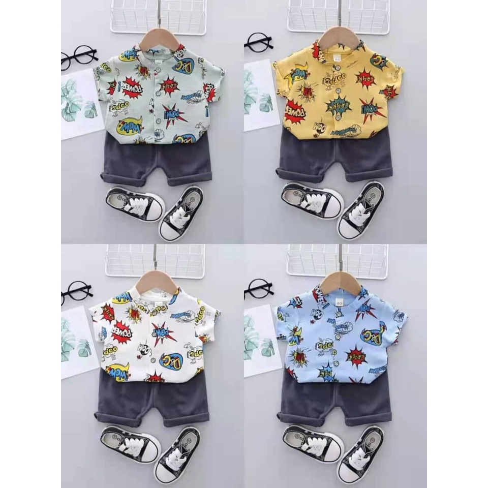 Promo !! Setelan anak laki - laki / Setelan kemeja anak import / Setelan kemeja trendy manish cool ukuran 6 bulan - 2 tahun