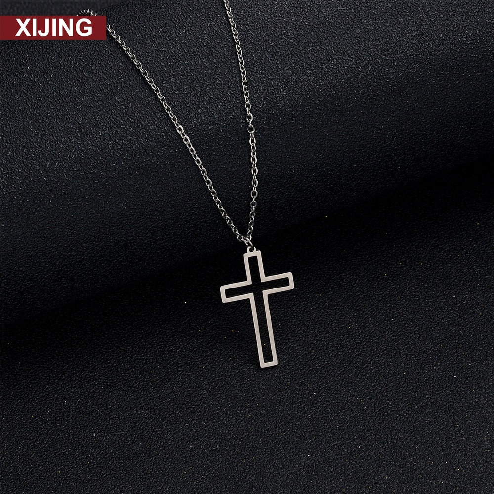 【COD Tangding】Fashion Personalized Design Cross Hollow Pendant Necklace Stainless Steel Necklace Jewelry