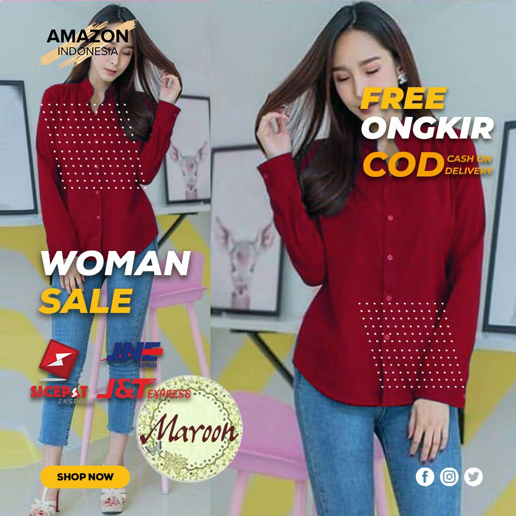 KEMEJA CEWEK WARNA MAROON BAHAN KATUN BALOTELY ORIGINAL STYLE CASUAL ELEGAN BEST QUALITY IMPOR MURAH