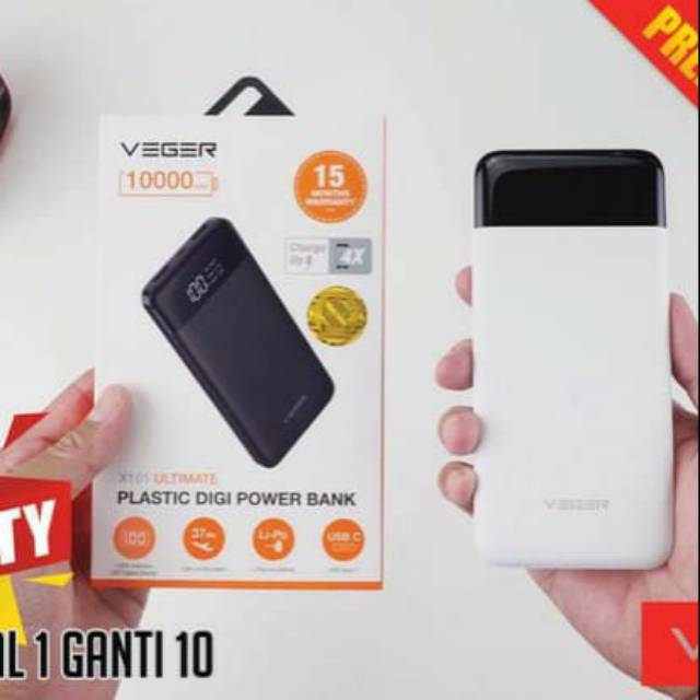 power bank veger slim 10.000mah REAL KAPASITAS digital harga murah meriah mantap