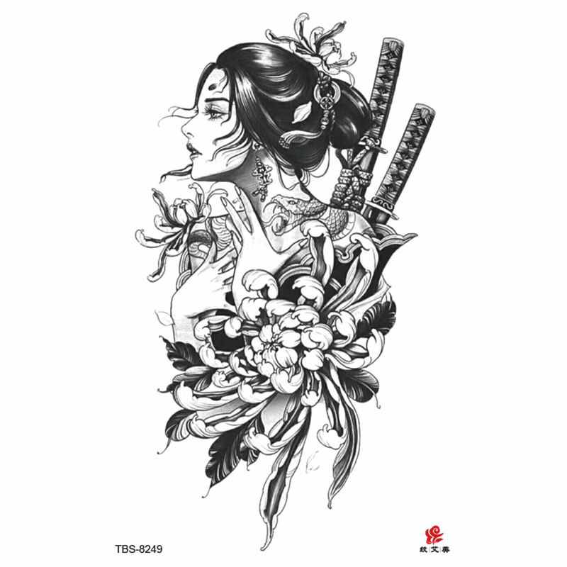 Tatto temporer TBS Baru Ukiyo-e Geisha Fashion Khusus Buatan Tato Lengan Setengah Air MODEL TBS-TBS-8249