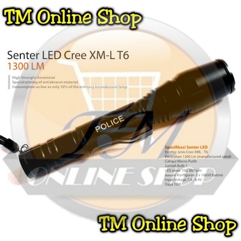 Senter Police Power Style T6 15000W (2batere) + Sarung Kompas