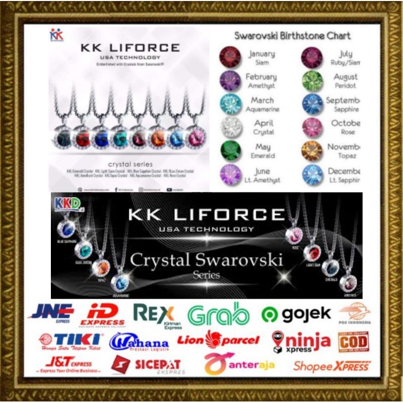 KK Liforce Model Birthstone Swarovski Crystal Kalung Terapi kesehatan anti radiasi