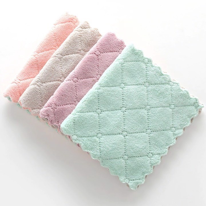 Kain Lap Cuci Piring Anti Minyak Bahan Coral Fleece 25x14cm / Kain Lap Dapur Anti Minyap Serap Air / Kain Lap Microfiber Serbaguna / Kain Lap Halus Mobil Motor Piring Meja