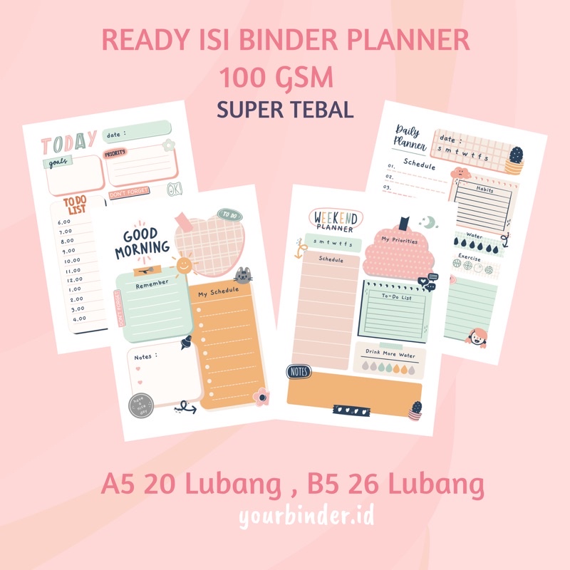 

Isi Binder Daily Planner Pastel Colorfull To Do List 20r,26r - A5/B5 Ready Stock