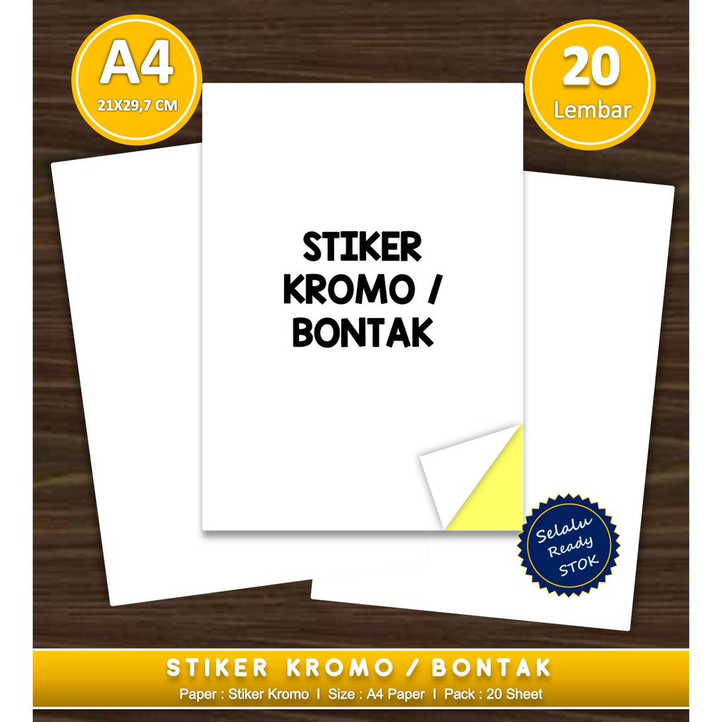 

Stiker Kromo / chromo / Bontak Glossy Polos / Uk. A4 1 Pak isi 20 Lembar