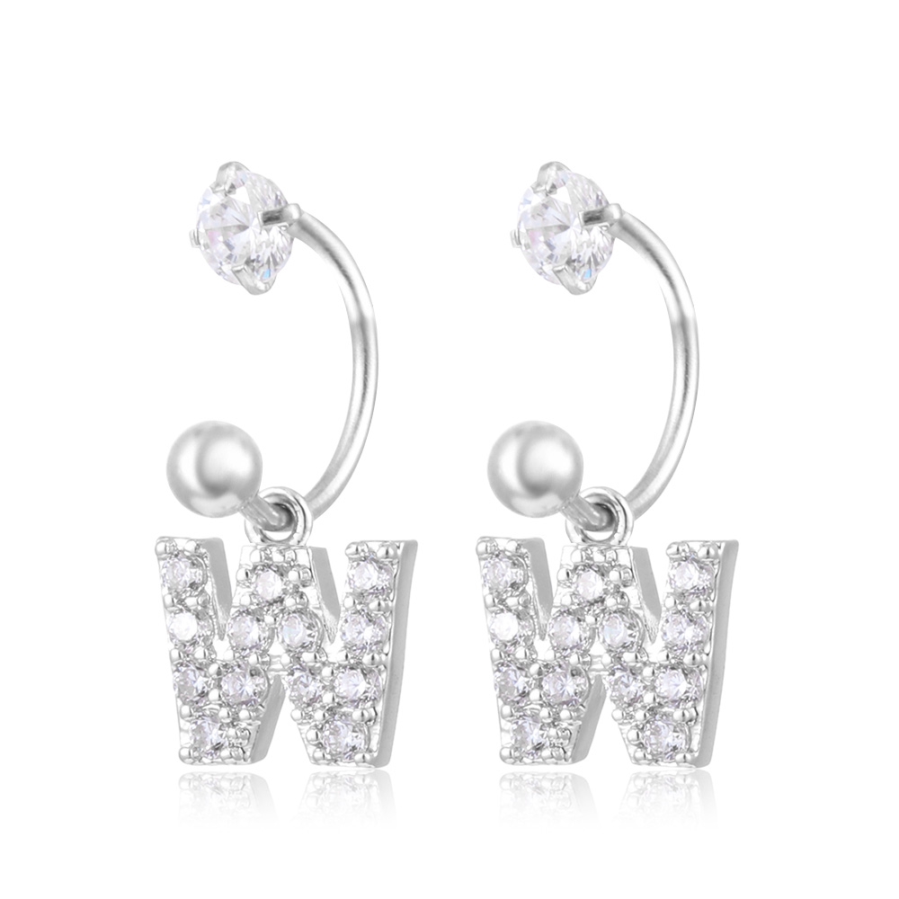 1PC 26 English Letter Zircon Pendant Hoop Ear Cartilage Earrings Stainless Steel Initial Helix Piercing Earring