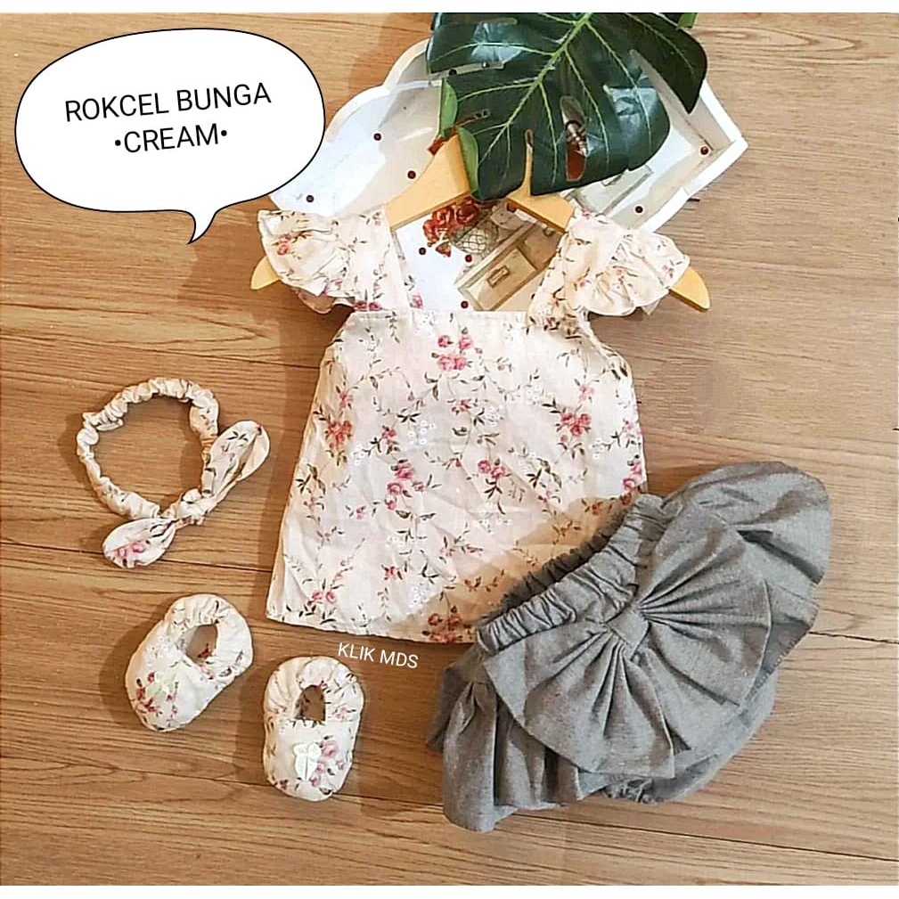 Setelan Baju Anak Bayi Perempuan Atasan Dan Rok Celana Motif Love Polka Free Sepatu Dan Headband Allsize