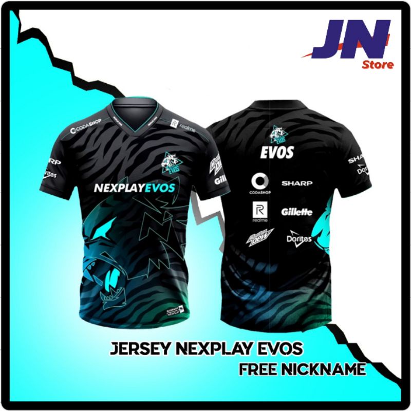 BAJU KAOS JERSEY EVOS NEXTPLAY EVOS TERBARU GAME MOBILELEGENDS FREEFIRE FF AOV DOTA 2 FREE NICKNAME