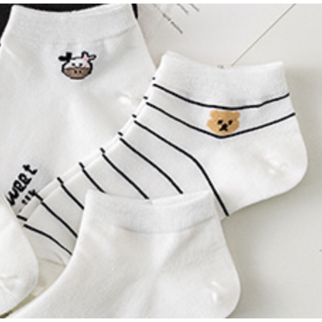 MURMURE.ID | KAOS KAKI WANITA MOTIF KARAKTER CUTE KAOS KAKI PENDEK MOTIF SEMATA KAKI IMPORT MURAH-MONO - WHITE STRIPES