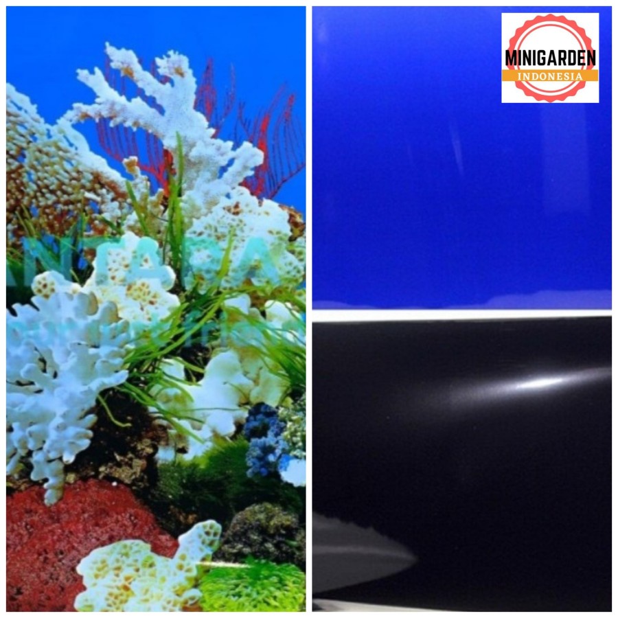 BACKGROUND AQUARIUM 60CM ECER PANJANG 1 METER polos hitam biru motif