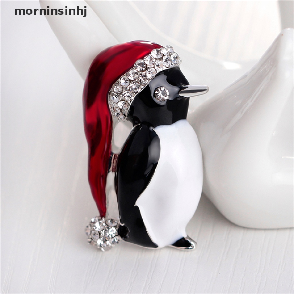 Mornin 1pc Bros Pin Bentuk Penguin Natal Aksen Berlian Imitasi Untuk Wanita