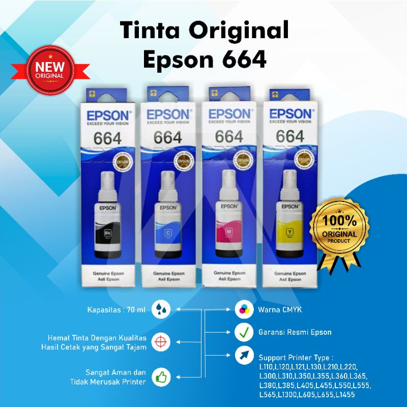 Tinta Epson 664 Original L100 L110 L200 L210 L300 L310 L350