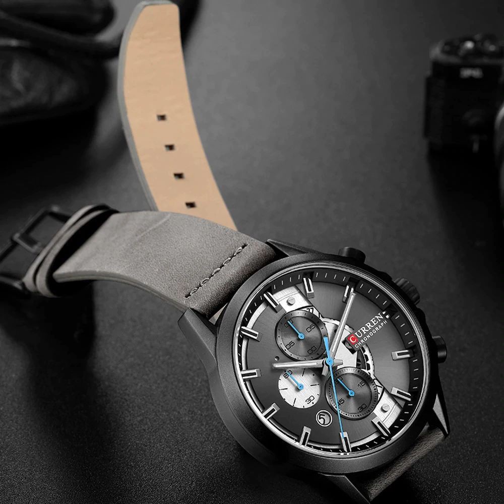 CURREN 8325 Jam Tangan Pria Analog Tali Kulit Chronograph Aktif WATCHKITE WKOS