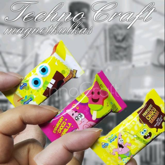 Magnet kulkas miniatur ice cream Campina seri Sponge Bob