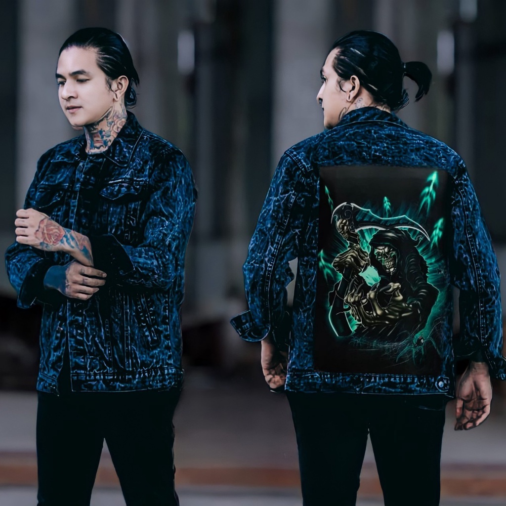 Bayar Ditempat/ jaket jeans printing pria terbaru 2022 /jaket pria printing/ jaket jeans pria bergambar terbaru/ jaket pria keren/ jaket pria denim jeans bergambar belakang