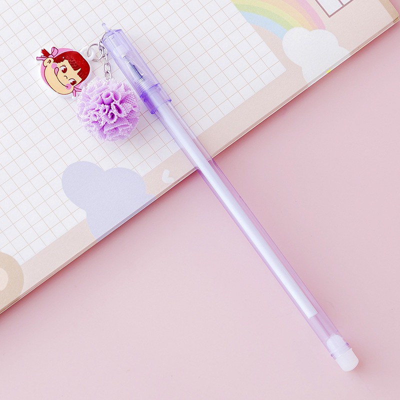 MURMURE.ID | PART 1 PULPEN GEL GANTUNGAN LUCU KARAKTER DENGAN SEQUIN GLITTER BOLPOIN LUCU UNIK PN087-POMPOM-UNGU